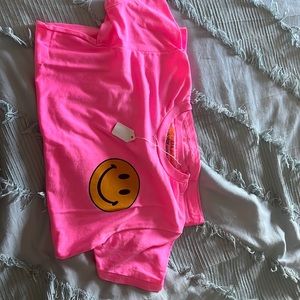 Brand new kids size 14 Aviator Nation smiley shirt. Neon pink